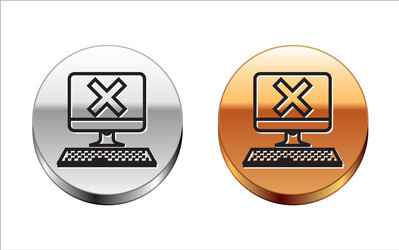 black line computer with keyboard and x mark icon vector image