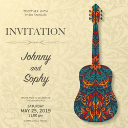 guitar invitation floral pattern background vector