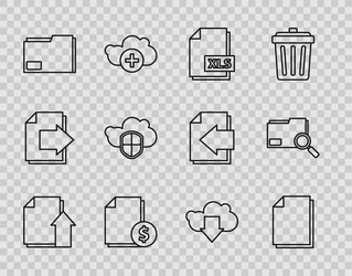 Set line upload file document xls vector