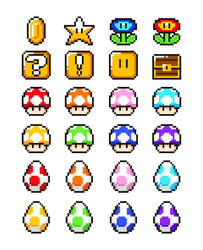 Set of pixel arcade game elements vector