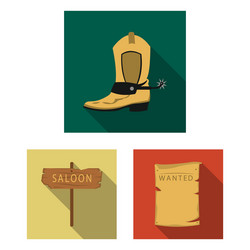 attributes of the wild west flat icons in set vector image