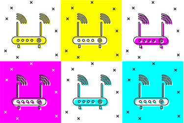 Set router and wi-fi signal symbol icon isolated vector