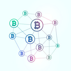 Network of blockchain bitcoins background vector