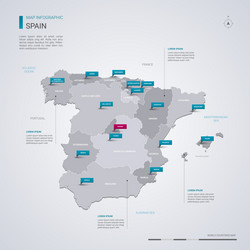 Spain map with infographic elements pointer marks vector