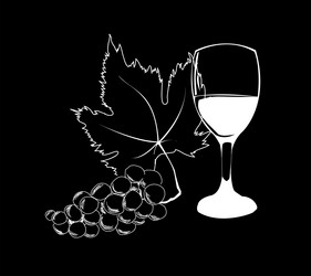 Wine in wineglass and grapes with leaf vector