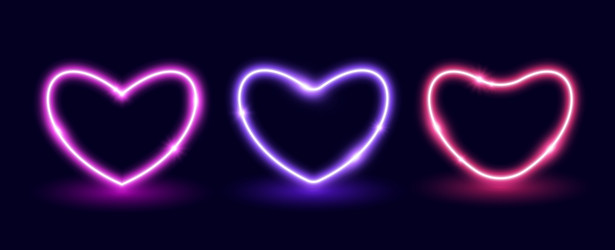 Neon glow heart frame set illuminated colorful vector