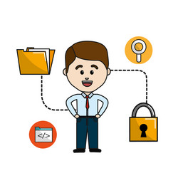 man folder file with padlock security data vector