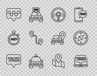 Set line map pointer with taxi laptop call vector