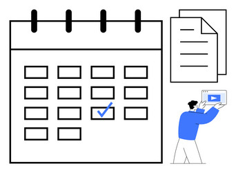 team member coordinating tasks using a calendar vector image