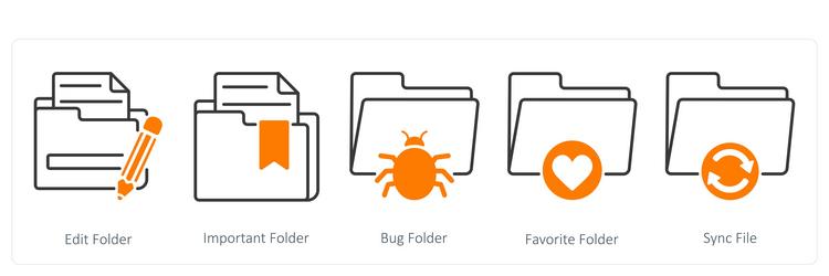a set of 5 files icons as edit folder impoprtant vector image