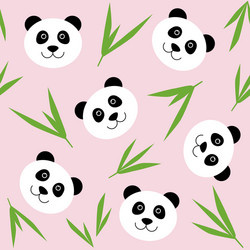 Kawaii panda bears. Cute pandas in various poses. Hand drawn colored vector  seamless pattern. Pink background Stock Vector