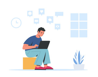 man with laptop and browsing networks for chatting vector image