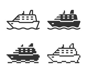 monochromatic ship icon in different variants vector