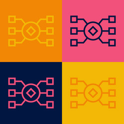 Pop art line neural network icon isolated on color vector