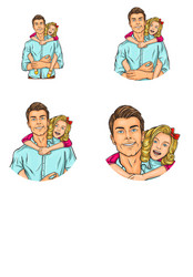 set of pop art round avatar icon for users vector image