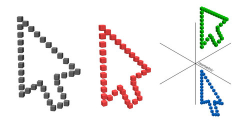 voxel cursor arrow set isolated on white vector image