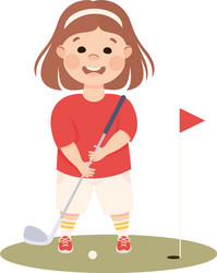 cute girl playing golf kid doing sports active vector