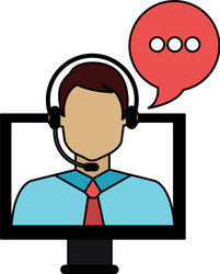 call center agent with headset and computer vector image