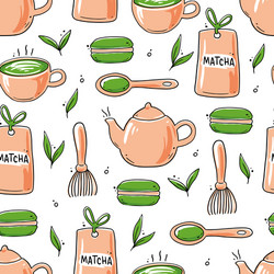 Seamless pattern hand drawn matcha tea elements vector