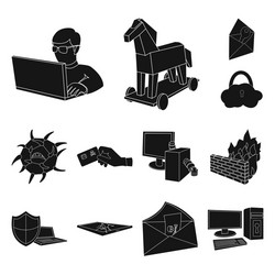 hacker and hacking black icons in set collection vector