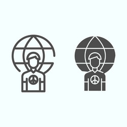 Planet and person line solid icon vector