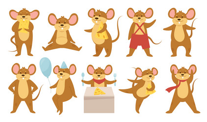 cute mouse animals set funny or rat eat vector