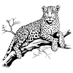 leopard lying on a tree branch line art ai vector