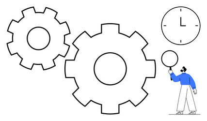 man with gear mechanism and clock representing vector image