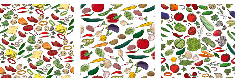 seamless patterns with vegetables endless vector image