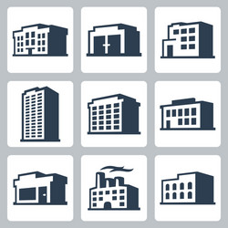 Buildings icons set isometric style 2 vector