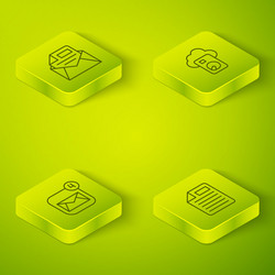 set isometric line cloud database envelope file vector image