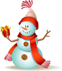 Cute realistic snowman in mittens scarf hat Vector Image