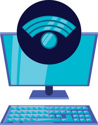 Desktop computer with wifi signal vector