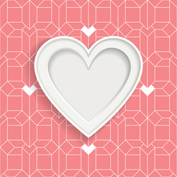 White frame in heart shape and geometric pattern vector