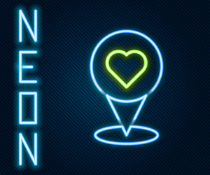 Glowing neon line map pointer with heart icon vector