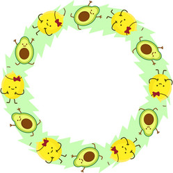 frame with kawaii fruits and soft green background vector image