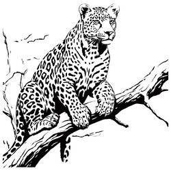 leopard lying on a tree branch line art ai vector