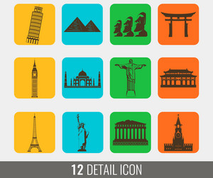 World landmarks flat icons set Royalty Free Vector Image