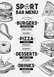 Menu sport bar restaurant food template placemat vector