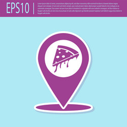 Retro purple map pointer with fast food slice vector