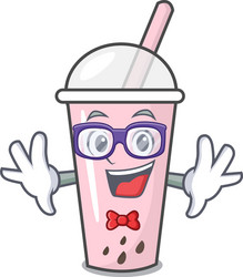 geek raspberry bubble tea character cartoon vector