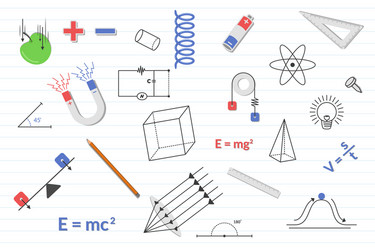 physics education science with various objects vector