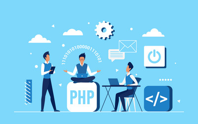 programmer coder people team work on application vector