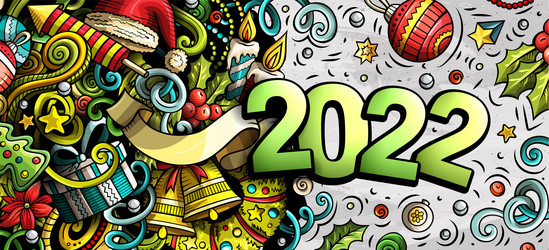 2022 doodles horizontal new year objects vector image