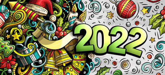 2022 doodles horizontal new year objects vector