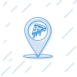 Blue map pointer with fast food slice pizza line vector