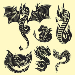 chinese dragon silhouettes tattoo mythology tail Vector Image