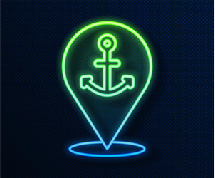 Glowing neon line map pointer with anchor icon vector