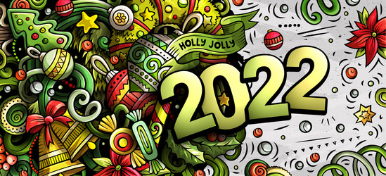 2022 doodles horizontal new year objects vector image