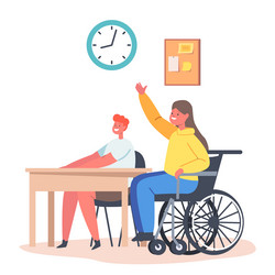 Disabled girl in wheelchair sit at desk vector